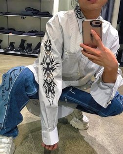 TRIBAL TATTO DENIM AND BUTTON DOWN SHIRT IN ZURICH @boutiqueroma pic: @syntheticmilk