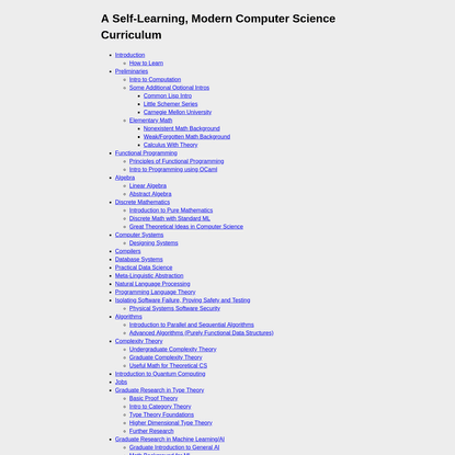 A Self-Learning, Modern Computer Science Curriculum