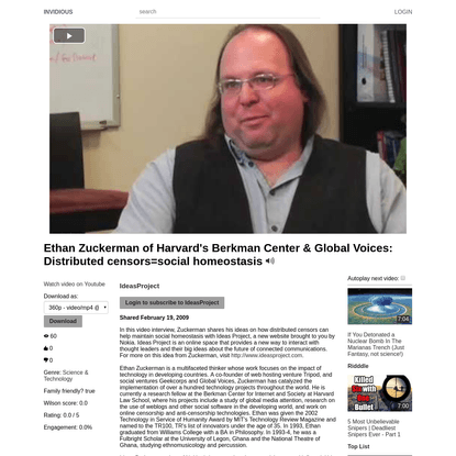 Ethan Zuckerman of Harvard's Berkman Center &amp; Global Voices: Distributed censors=social homeostasis