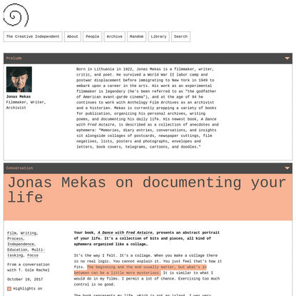 Jonas Mekas on Documenting Your Life