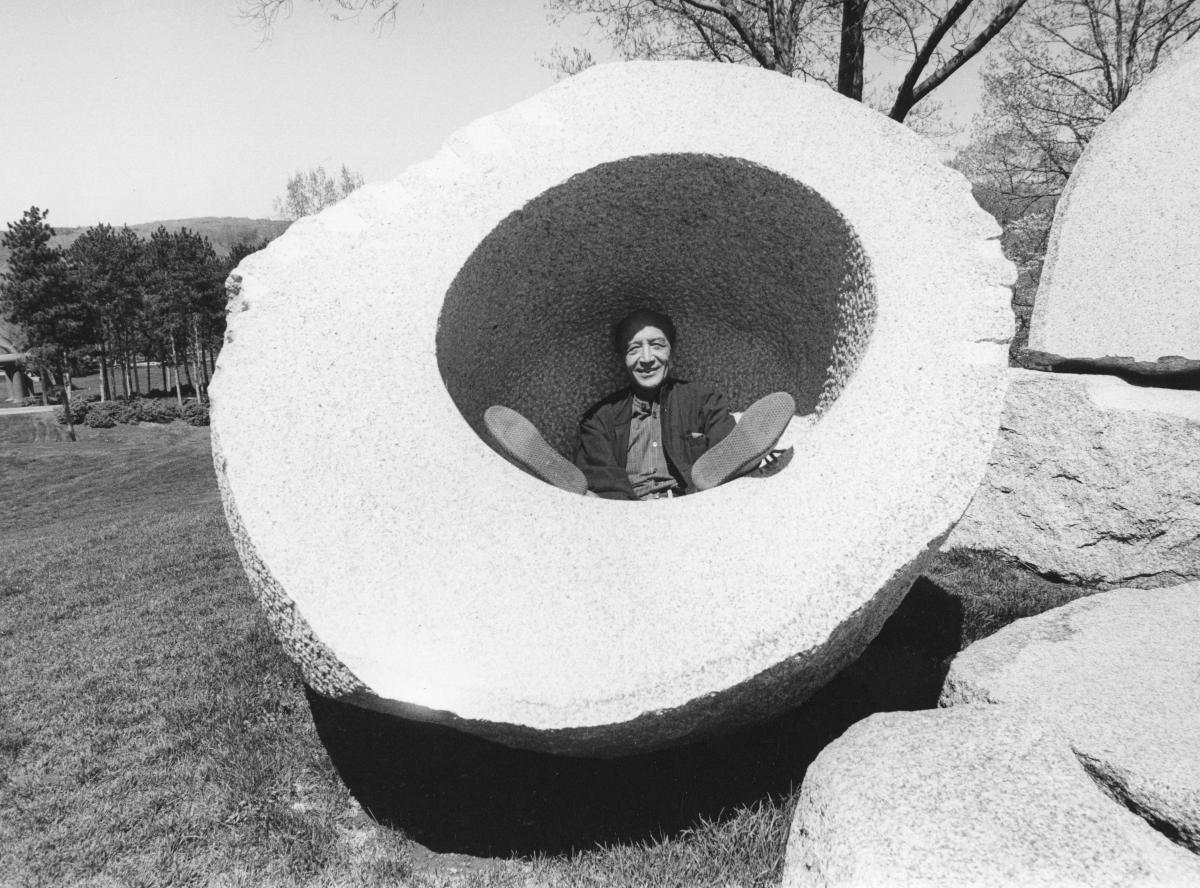 Isamu Noguchi inside the "peach pit"
