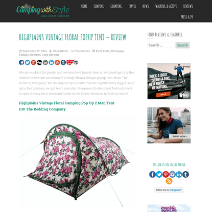Highplains Vintage Floral Camping Pop Up 2 Man Tent Review