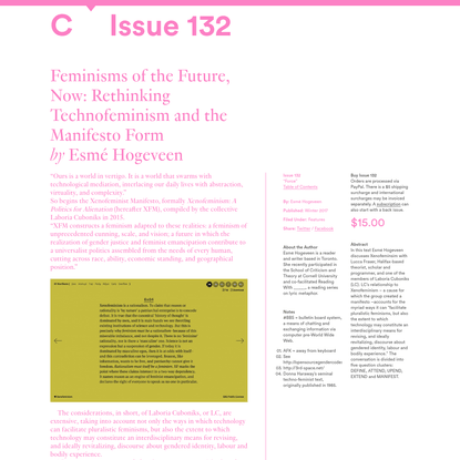 C Magazine / Feminisms of the Future, Now: Rethinking Technofeminism and the Manifesto Form