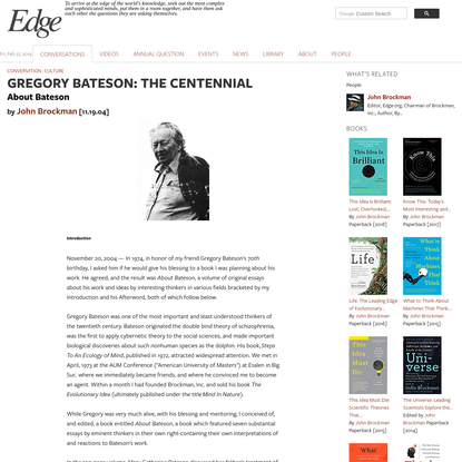 GREGORY BATESON: THE CENTENNIAL