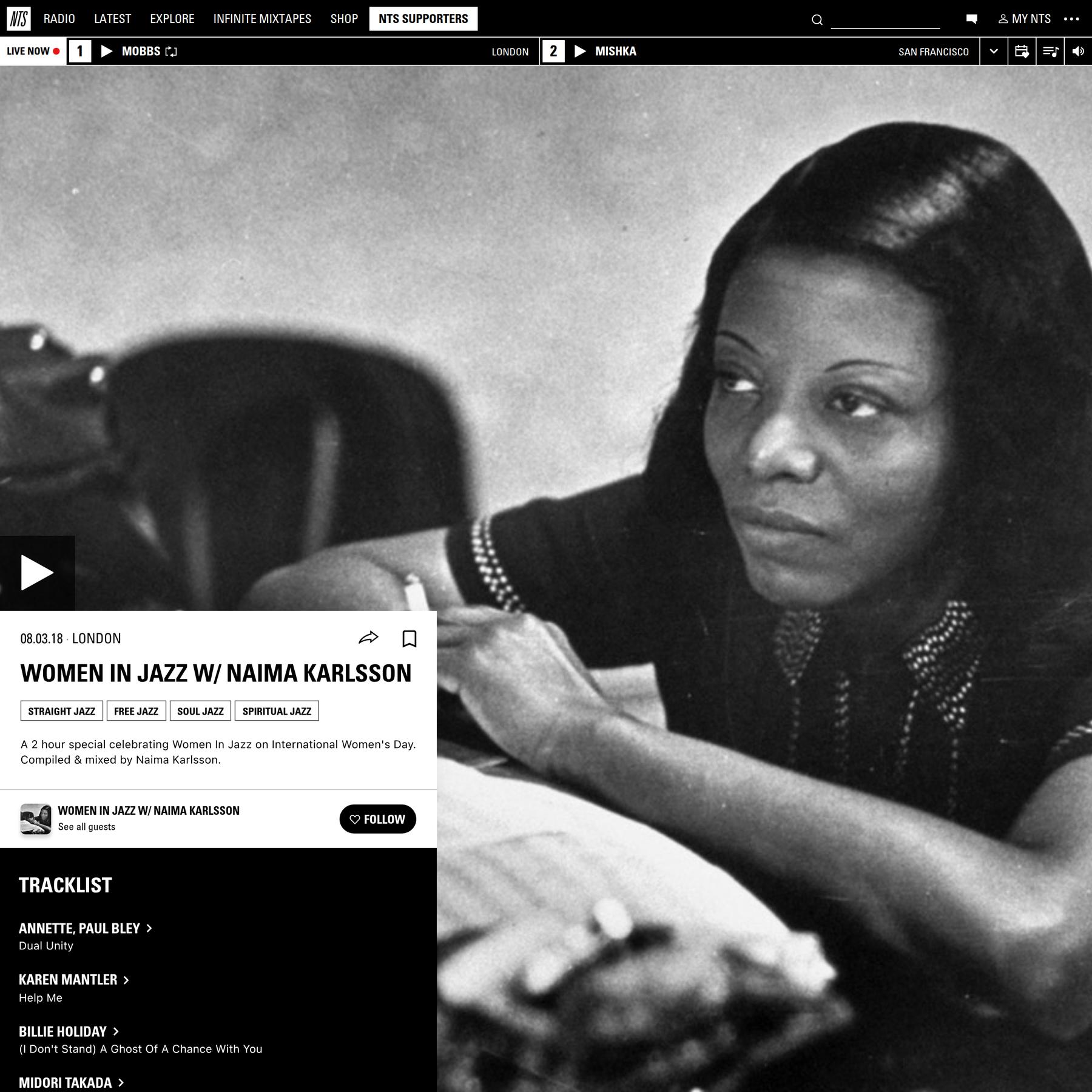 Women In Jazz w/ Naima Karlsson 8th March 2018 | Listen on NTS
