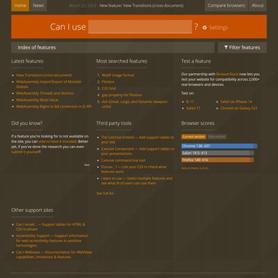 Can I use... Support tables for HTML5, CSS3, etc