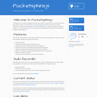 Pocketsphinx.js - Speech Recognition in JavaScript