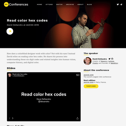 Read color hex codes - David DeSandro at dotCSS 2018