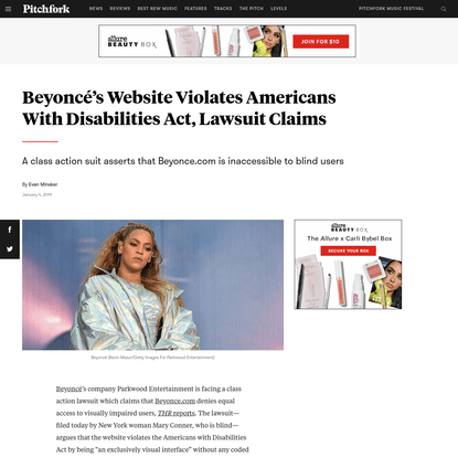 Beyoncé's Website Violates Americans With Disabilities Act, Lawsuit Claims