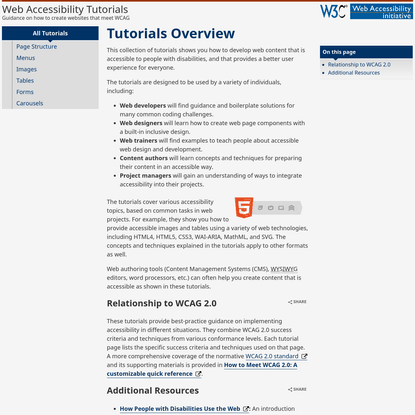 Tutorials Overview * WAI Web Accessibility Tutorials